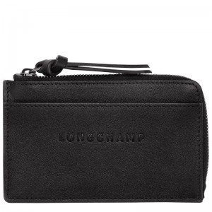 long champ 3D Leather Miesten Korttikotelo Mustat | FIYX7379