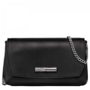 long champ Le Roseau Clutch Leather Naisten Crossbody Laukut Mustat | FIHA9012