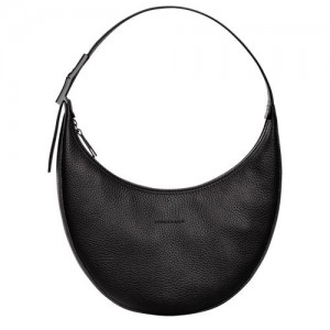 long champ Le Roseau Essential M Hobo Leather Naisten Olkalaukku Mustat | FIYX8783