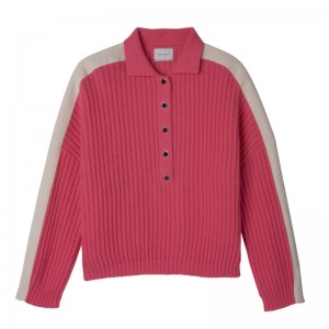 long champ Polo collar Knit Naisten Villapaita Pinkki | FIEB7798