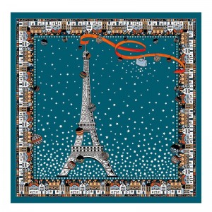 long champ Tour Eiffel NoËl Silk 50 Naisten Huivit Sinivihreä | FIHA8097