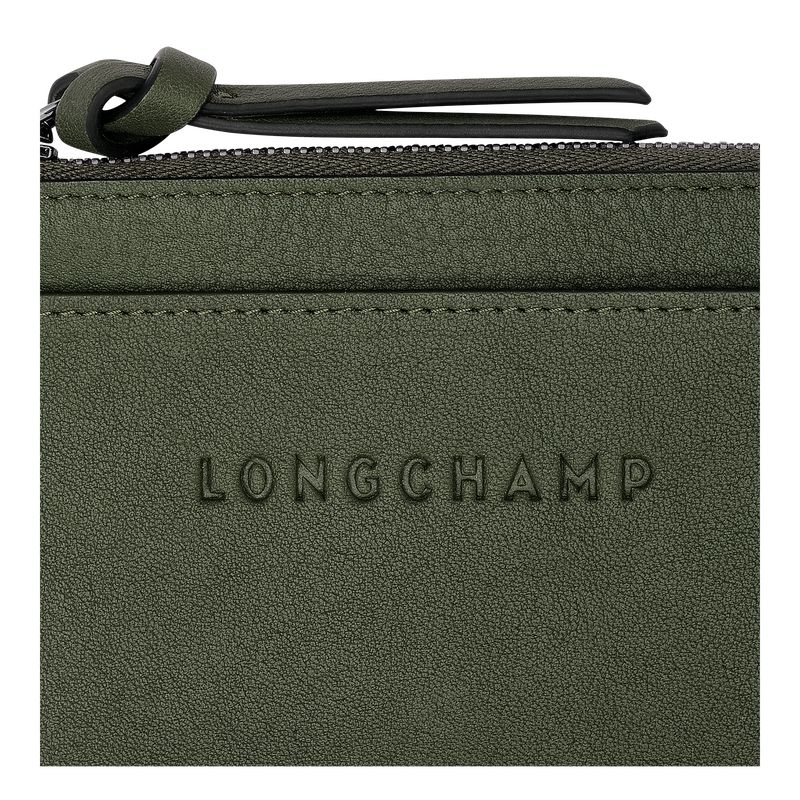 long champ 3D Leather Miesten Korttikotelo Khaki | FIEB7382