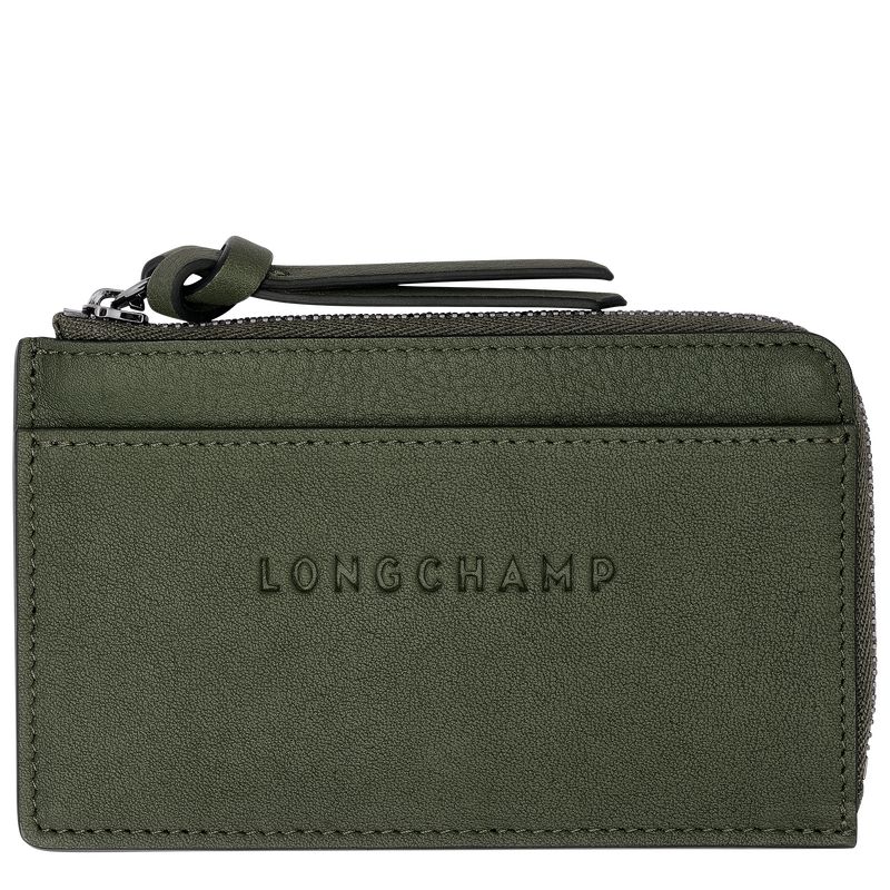 long champ 3D Leather Miesten Korttikotelo Khaki | FIEB7382