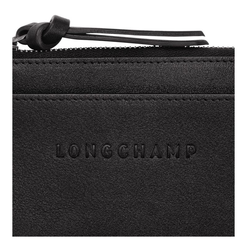 long champ 3D Leather Miesten Korttikotelo Mustat | FIYX7379