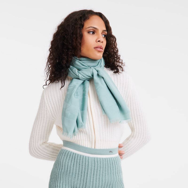 long champ Chevaux jacquard Wool Miesten Stoles Celadon | FIAH7062