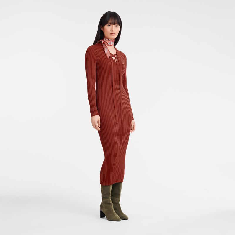 long champ Fitted long Knit Naisten Mekko Chestnut | FIOK7844