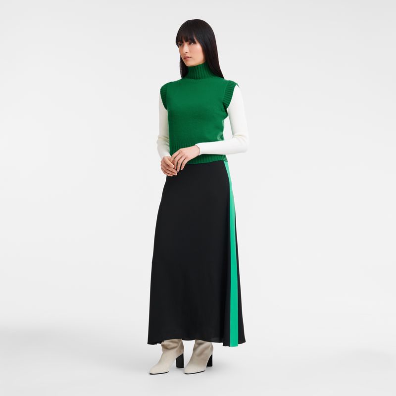 long champ High collar no sleeve Knit Naisten Villapaita Vihreä | FIQM7800