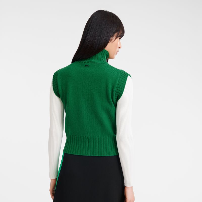 long champ High collar no sleeve Knit Naisten Villapaita Vihreä | FIQM7800