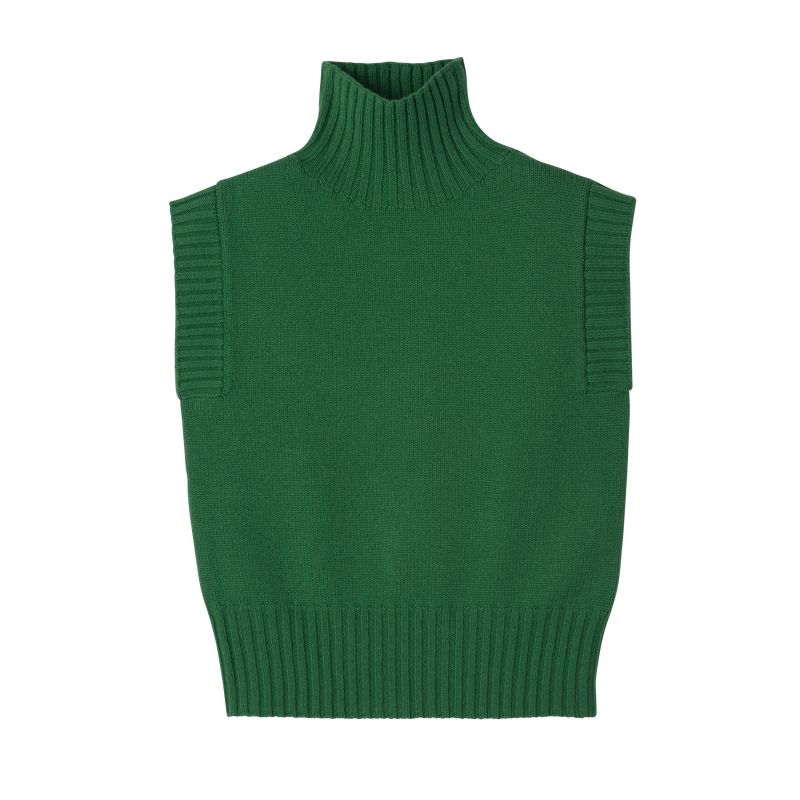 long champ High collar no sleeve Knit Naisten Villapaita Vihreä | FIQM7800