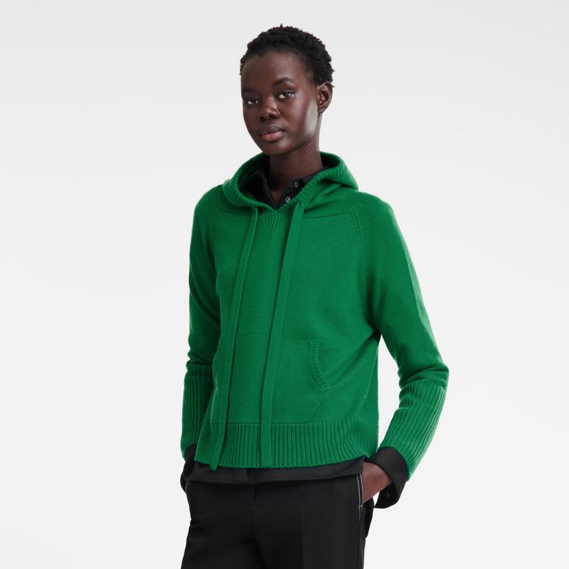 long champ Hoodie Knit Naisten Villapaita Vihreä | FIFD7814