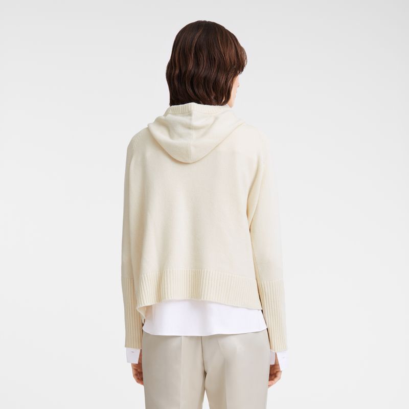 long champ Hoodie Knit Naisten Villapaita Ecru | FIFD7735