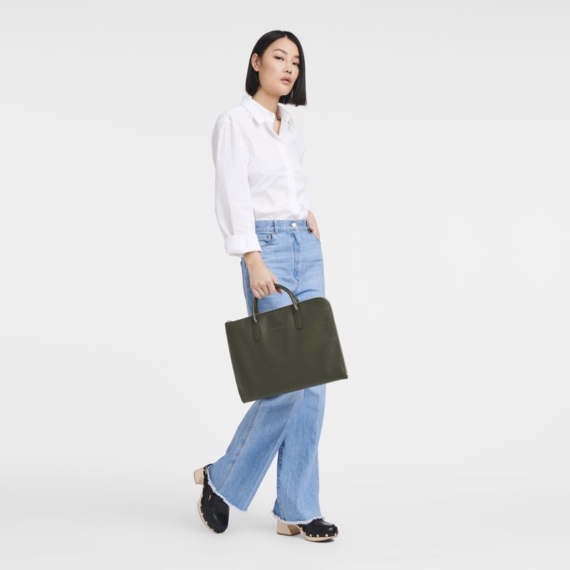 long champ Le FoulonnÉ S Leather Naisten Salkku Khaki | FIMQ8659