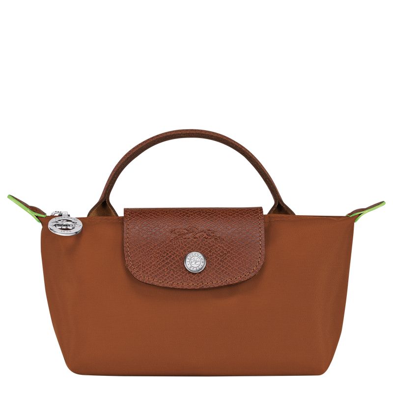 long champ Le Pliage Green with handle Recycled canvas Miesten Pouches Cognac | FIHA7317