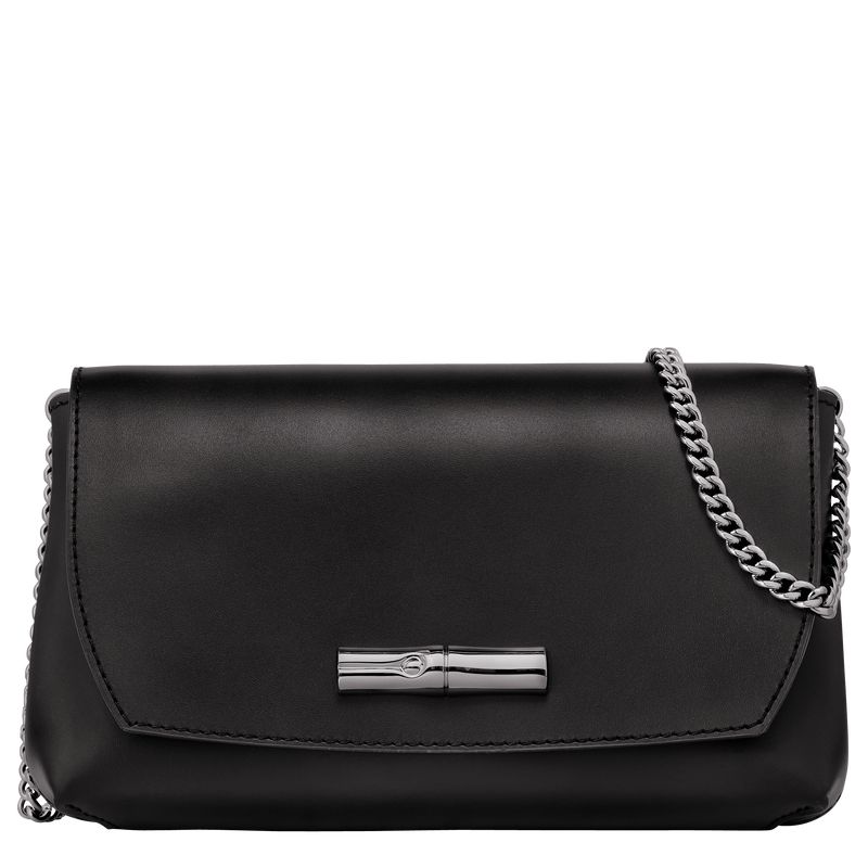 long champ Le Roseau Clutch Leather Naisten Pouches Mustat | FIQM8685