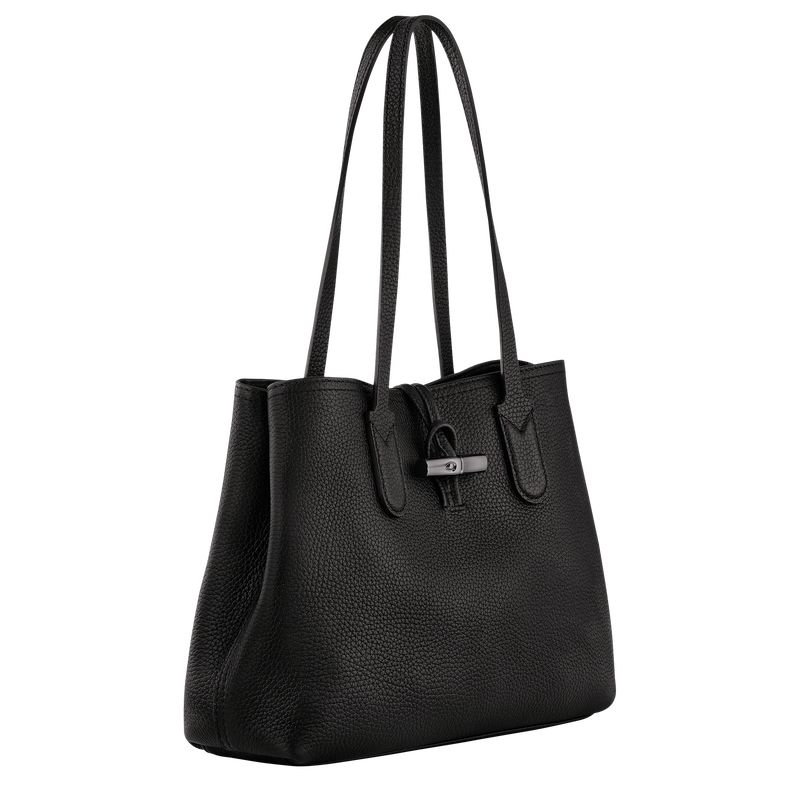 long champ Le Roseau Essential M Tote Leather Naisten Olkalaukku Mustat | FIXY8861