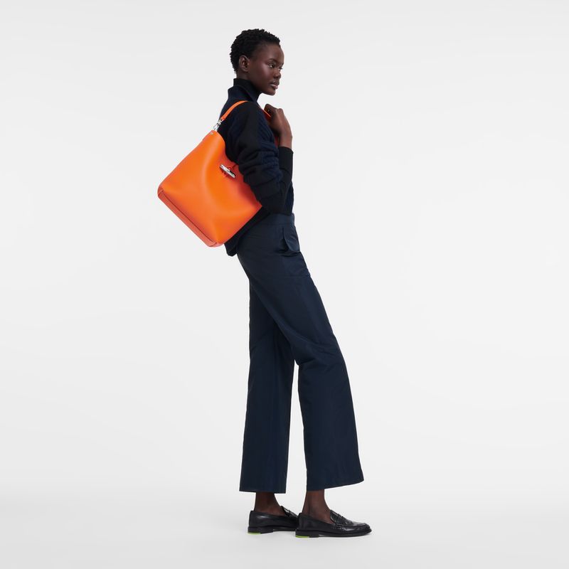 long champ Le Roseau M Shoulder Leather Naisten Olkalaukku Oranssi | FIIL8848