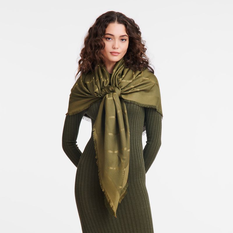 long champ Le Roseau Shawl Silk Blend Miesten Stoles Khaki | FIQM7072