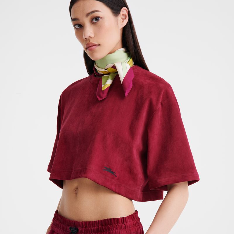 long champ Leather crop Leather Naisten Topit Beetroot | FIGS7763