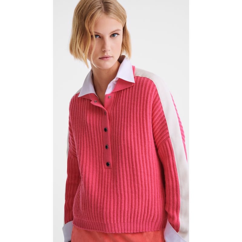 long champ Polo collar Knit Naisten Villapaita Pinkki | FIEB7798