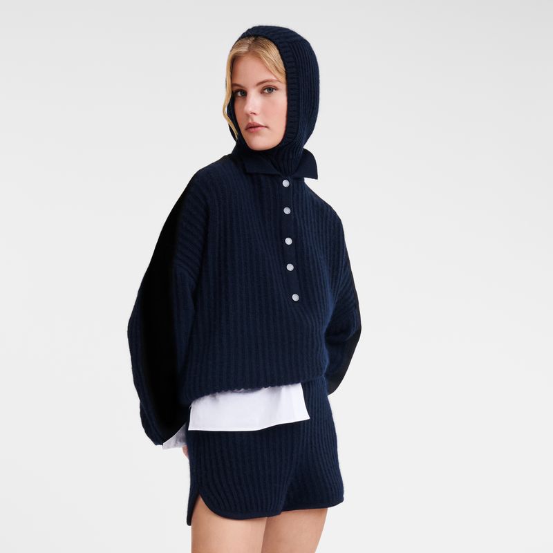 long champ Polo collar Knit Naisten Villapaita Laivastonsininen | FIBE7725