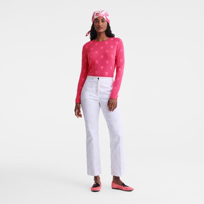 long champ Round neck Embroidered knit Naisten Villapaita Pinkki | FINW7825