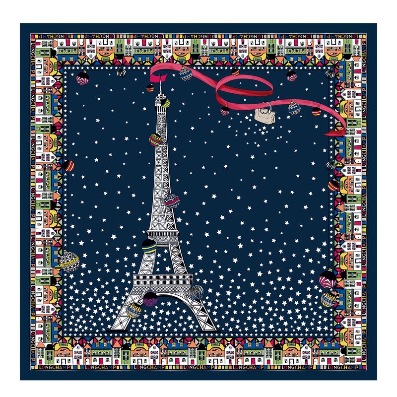 long champ Tour Eiffel NoËl Silk 50 Naisten Huivit Laivastonsininen | FINW8140